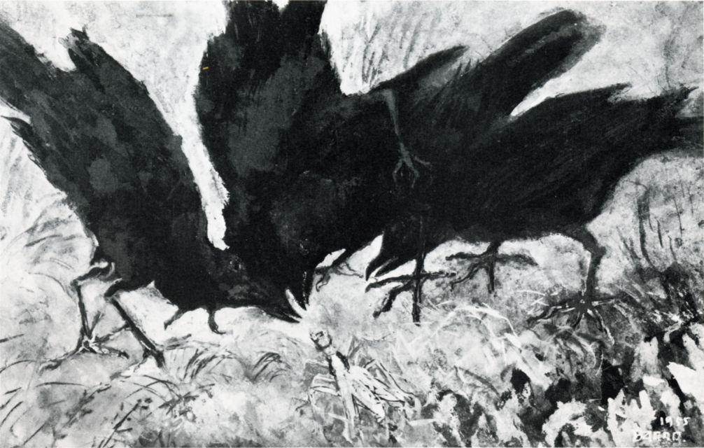 不情（カマキリとカラス）